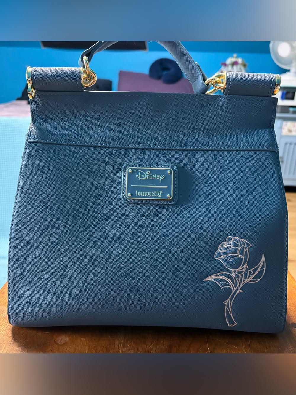Loungefly Beauty and the Beast blue, Stained Glass purse and wallet - Picture 2 of 6